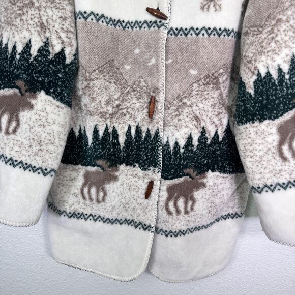 Denali Jacket Womens Medium Reversible Fleece Coat Hooded Moose Winter Scene Vtg - Picture 8 of 15